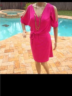 Laundry by Design Hot Pink V-Neck Dress with Tie Waist